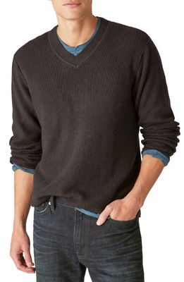 Lucky Brand Cloud Soft Cotton Blend V-Neck Sweater in Jet Black