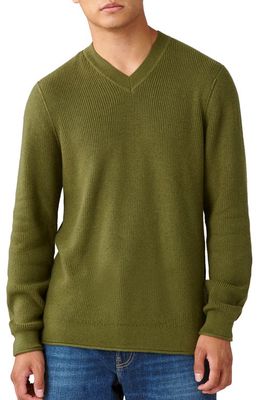 Lucky Brand Cloud Soft Cotton Blend V-Neck Sweater in Winter Moss