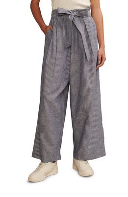 Lucky Brand Cotton Blend Paperbag Pants in Blue Stripe