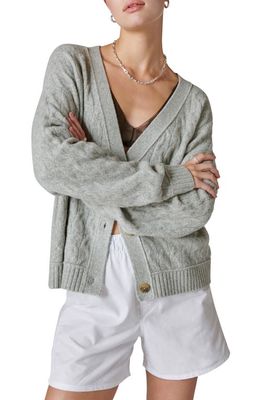 Lucky Brand Cozy Cable Stitch Cardigan in Light Heather Gray