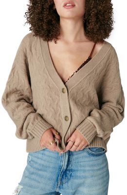Lucky Brand Cozy Cable Stitch Cardigan in Straw Heather