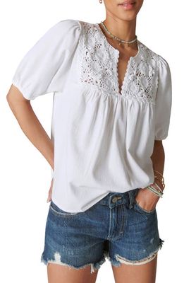 Lucky Brand Crochet Embroidered Blouse in Bright White