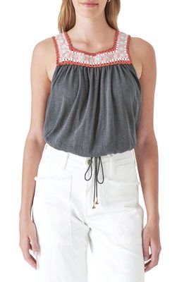 Lucky Brand Crochet Trim Bubble Tank in Washed Black