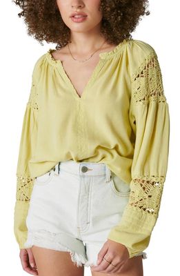 Lucky Brand Crochet Trim Peasant Blouse in Citron