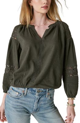 Lucky Brand Crochet Trim Peasant Blouse in Raven