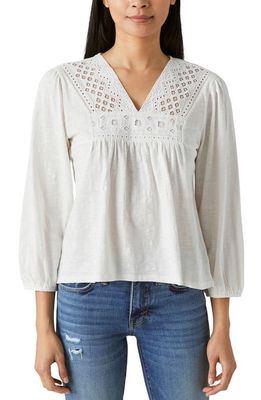 Lucky Brand Cutwork Peasant Top in Whisper White