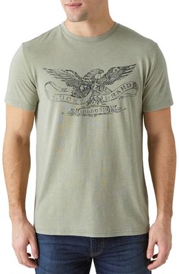 Lucky Brand Eagle Stamp Graphic Tee in Oil Green