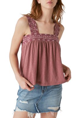 Lucky Brand Embroidered Cotton Blend Tank in Rose Brown