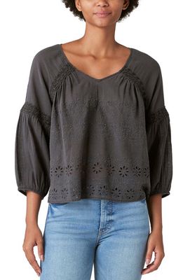 Lucky Brand Embroidered Eyelet Peasant Top in Raven