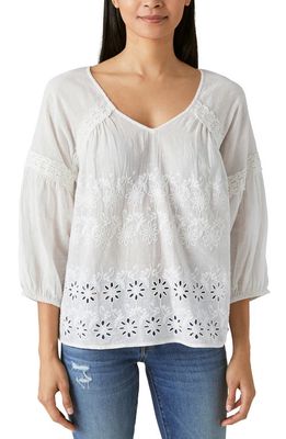 Lucky Brand Embroidered Eyelet Peasant Top in Whisper White