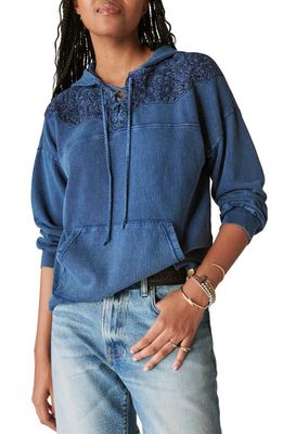 Lucky Brand Embroidered Lace Hoodie in Indigo