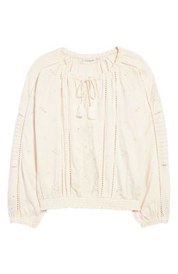 Lucky Brand Embroidered Peasant Blouse in Whitecap Gray