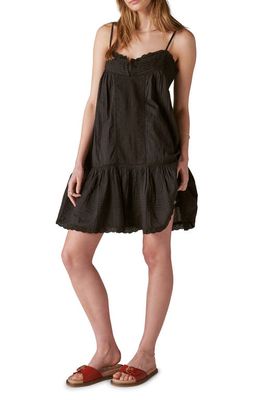 Lucky Brand Embroidered Pintuck Cotton A-Line Sundress in Caviar
