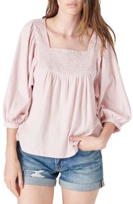 Lucky Brand Embroidered Square Neck Blouse in Burnished Lilac
