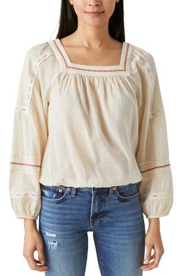 Lucky Brand Embroidered Square Neck Top in Cream