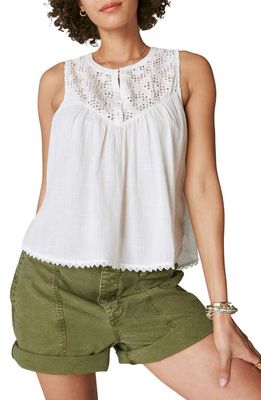 Lucky Brand Embroidered Yoke Cotton Tank in Cream
