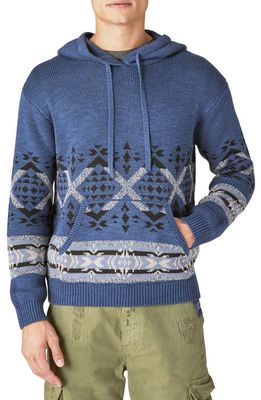 Lucky Brand Fair Isle Hoodie Sweater in Denim Combo