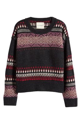 Lucky Brand Fair Isle Wool Blend Crewneck Sweater in Black Combo