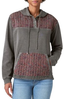 Lucky Brand Floral Blocked Henley Hoodie in Washed Black