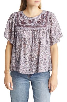 Lucky Brand Floral Embroidered Top in Pink Multi