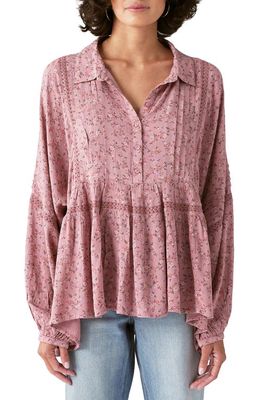 Lucky Brand Floral Long Sleeve Cotton Blend Babydoll Blouse in Pink Multi