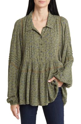 Lucky Brand Floral Long Sleeve Top in Dusty Olive Floral