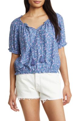 Lucky Brand Floral Peasant Blouse in Navy Multi