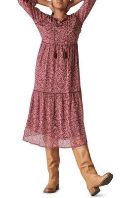 Lucky Brand Floral Print Long Sleeve Tiered Maxi Dress in Burgundy Multi