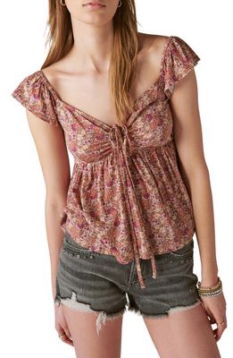 Lucky Brand Floral Print Smocked Top in Fawn Multi