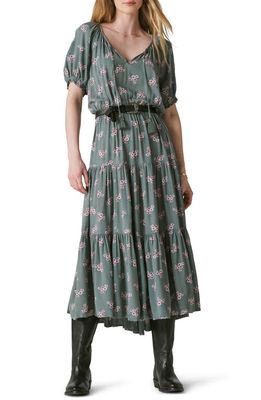 Lucky Brand Floral Print Tiered Smocked Waist Dress in Balsam Green Multi