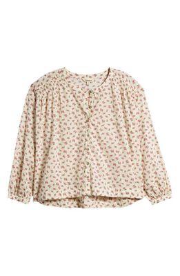 Lucky Brand Floral Smocked Button-Up Top in Egret Multi