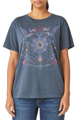 Lucky Brand Folk Art Embellished Cotton Graphic Tee in India Ink
