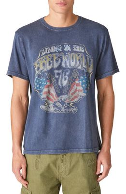 Lucky Brand Free World Eagle Tour Graphic Tee in Insignia Blue