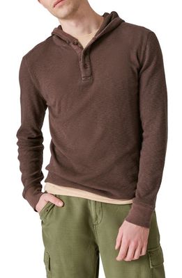 Lucky Brand Garment Dye Thermal Hooded Henley in Seal Brown