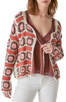 Lucky Brand Geometric Crochet Cottton Cardigan in Slate Rose Multi
