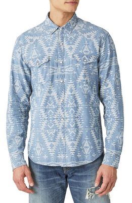 Lucky Brand Geometric Jacquard Western Snap-Up Shirt in Indigo Jacquard