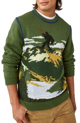 Lucky Brand Intarsia Crewneck Sweater in Winter Moss Combo
