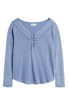 Lucky Brand Lace Detail Cotton Rib Henley Top in Tempest
