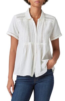 Lucky Brand Lace Inset Cotton Button-Up Shirt in Cloud Dancer