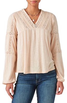 Lucky Brand Lace Inset Peasant Blouse in Sand Dollar