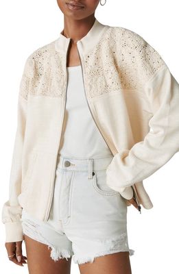 Lucky Brand Lace Trim Bomber Jacket in Sand Dollar