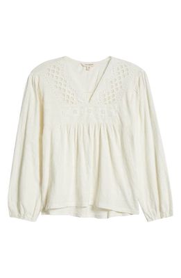 Lucky Brand Lace Trim Cotton Peasant Top in Whisper White