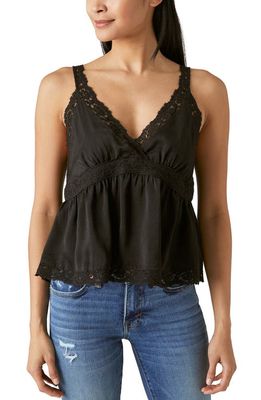 Lucky Brand Lace Trim Satin Babydoll Camisole in Black