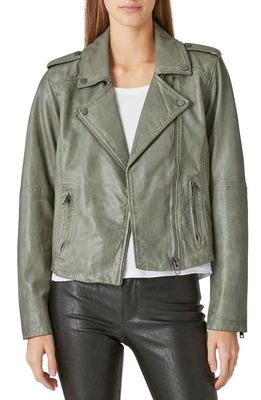 Lucky Brand Leather Moto Jacket in Oil Green