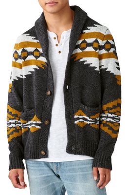 Lucky Brand Legacy Print Shawl Collar Sweater Coat in Charcoal Combo