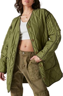 Lucky Brand Longline Quilted Jacket in Olive