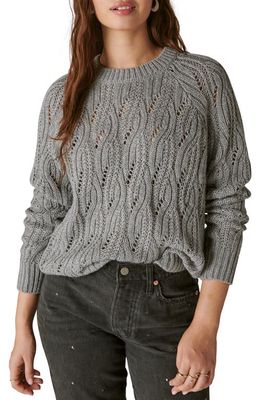 Lucky Brand Metallic Thread Cable Sweater in Medium Heather Grey