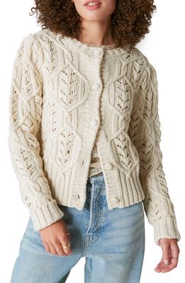 Lucky Brand Metallic Thread Cotton Blend Cable Cardigan in Whisper White