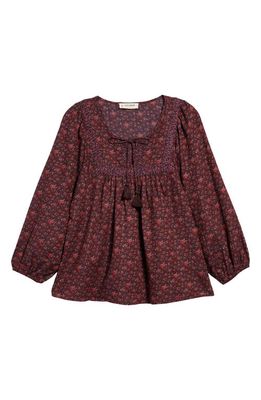 Lucky Brand Mix Print Peasant Top in Huckleberry Multi