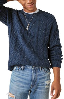 Lucky Brand Mix Stitch Tweed Sweater in Navy Tweed